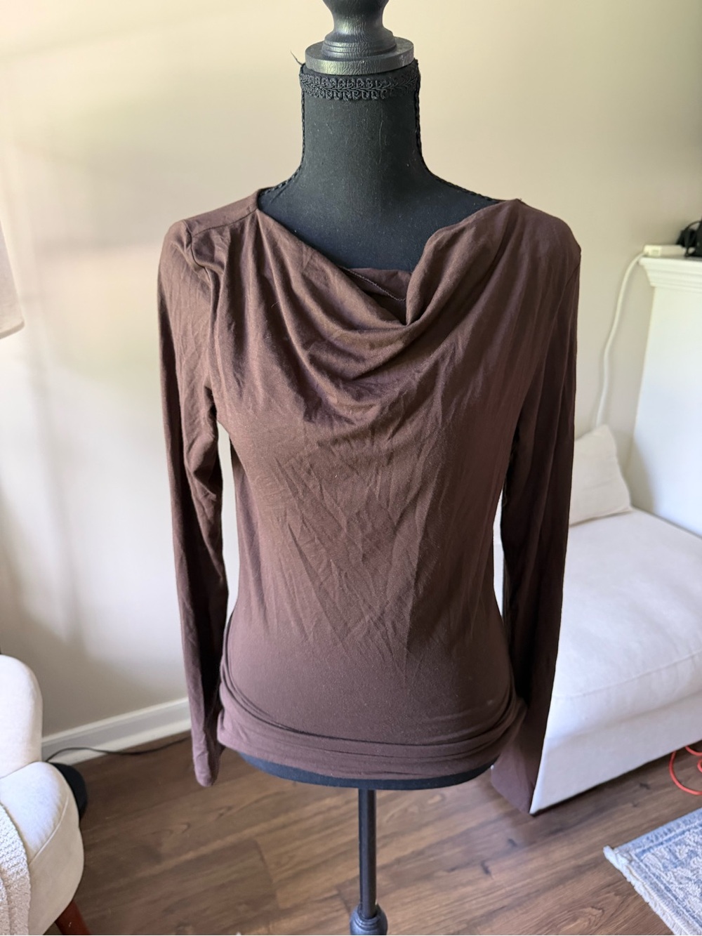 Banana Republic Brown Draped Cowl Neck Long-Sleeve Top